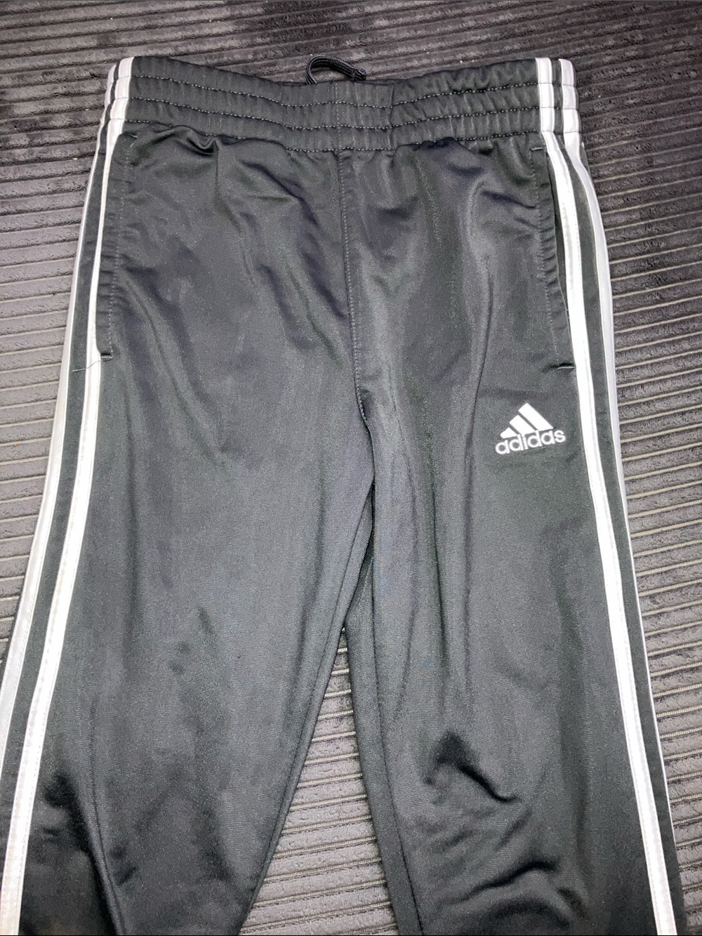 adidas Boys’ Dark Gray Joggers with White Side Stripes and Logo